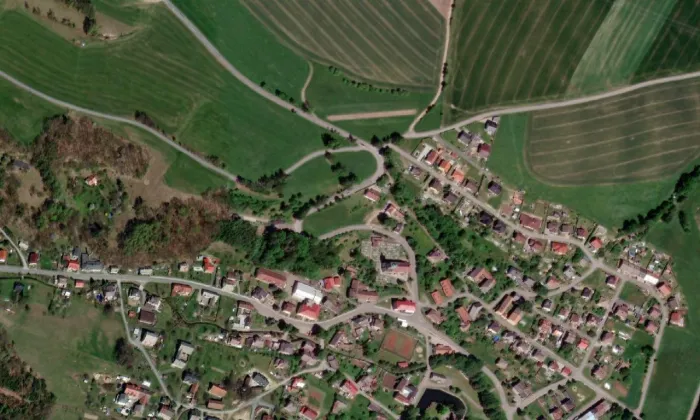 kostel svatého Jakuba Staršího (Bystřec) – letecký pohled
