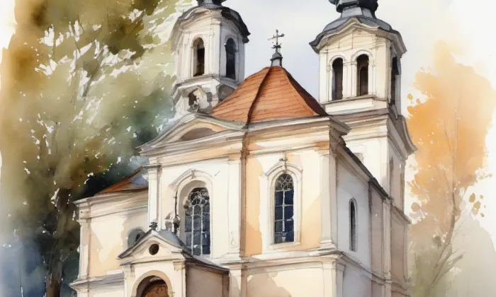 kostel svatého Jakuba Staršího (Cvrčovice) – akvarel