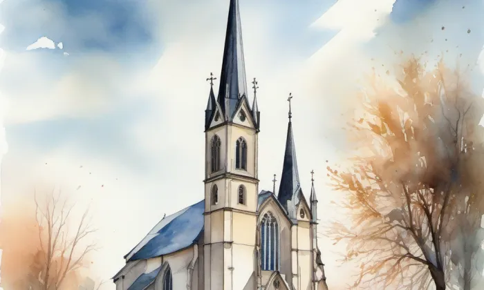 Kostel svatého Jakuba Staršího (Přepeře) – akvarel