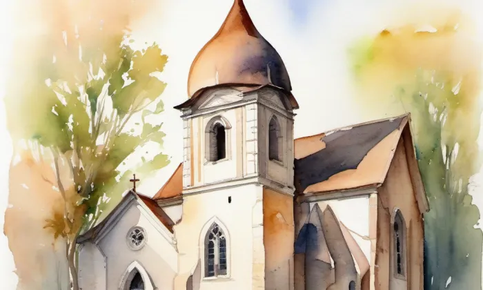 kostel svatého Jakuba Většího (Černín) – akvarel