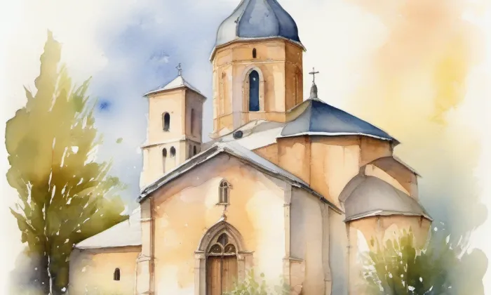 kostel svatého Jakuba Většího (Křeč) – akvarel