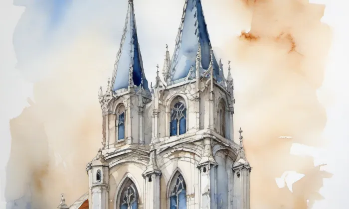 Kostel svatého Jakuba Většího (Malenice) – akvarel