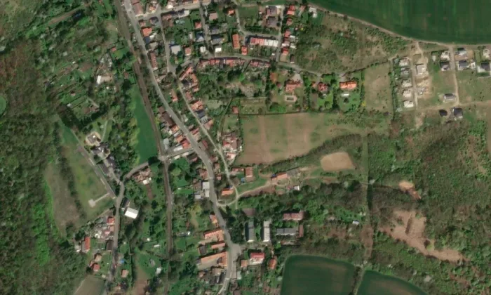 Kostel svatého Jakuba Většího (Minice) – letecký pohled