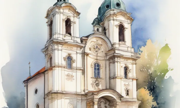 kostel svatého Jakuba Většího (Nikolčice) – akvarel