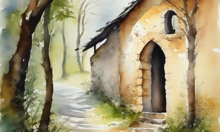 Kostel svatého Jakuba Většího (Slavětín) – akvarel