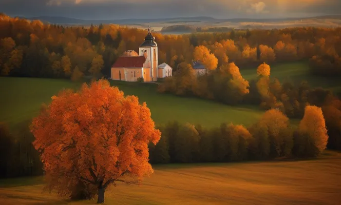 Kostel svatého Jana Křtitele (Heroltice) – autumn