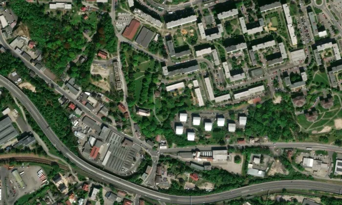 Kostel svatého Jana Křtitele (Liberec VI-Rochlice) – letecký pohled