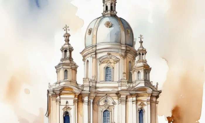 Kostel svatého Jana Nepomuckého (Nové Mitrovice) – akvarel