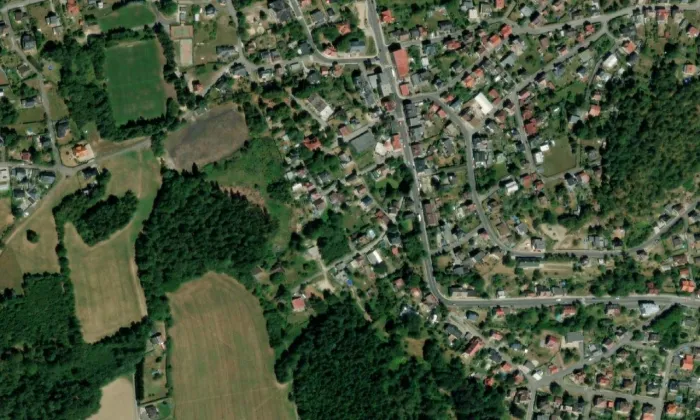 Kostel svatého Jana Nepomuckého (Vrkoslavice) – letecký pohled