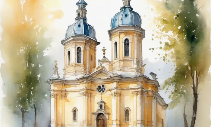 kostel svatého Jiří (Olší) – akvarel