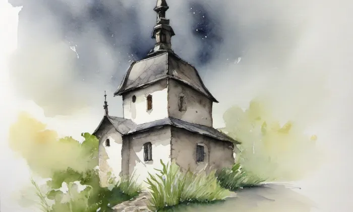 Kostel svatého Jiljí (Dolánky nad Ohří) – akvarel