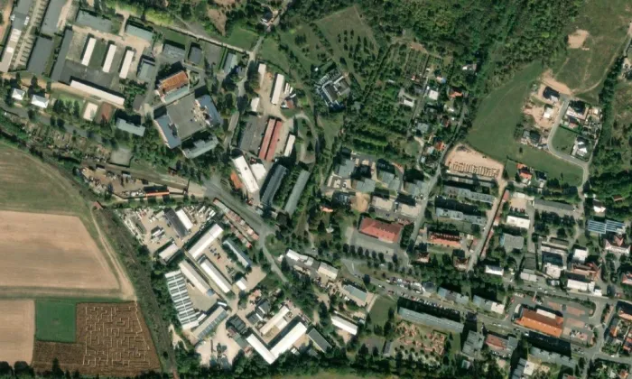 kostel svatého Jiljí v Rakovníku – letecký pohled