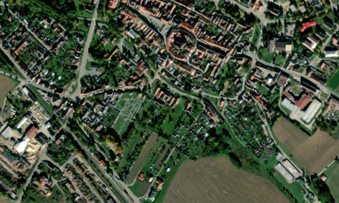 kostel svatého Kříže (Slavonice) – letecký pohled