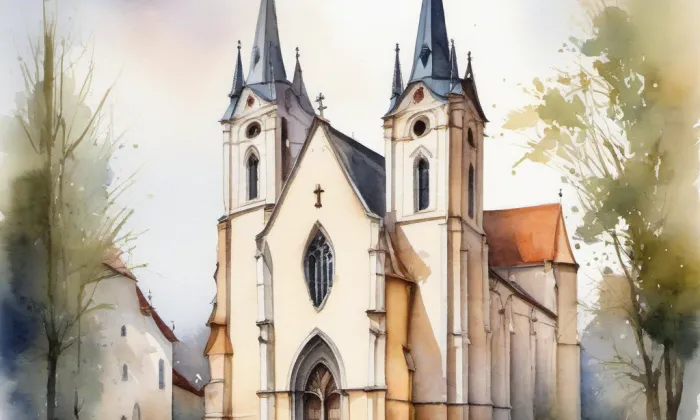 kostel svatého Lukáše (Myslibořice) – akvarel