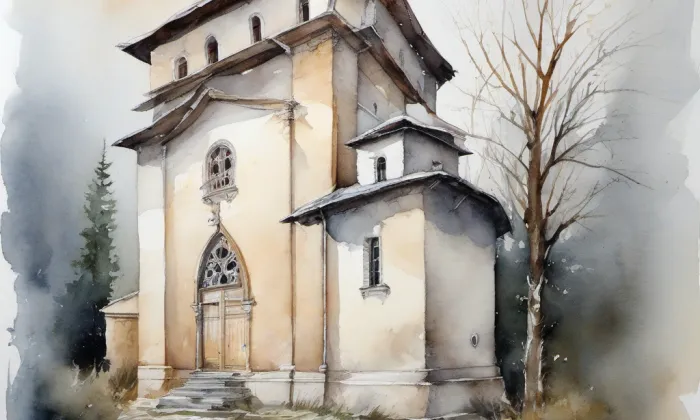 kostel svatého Martina (Bernartice) – akvarel