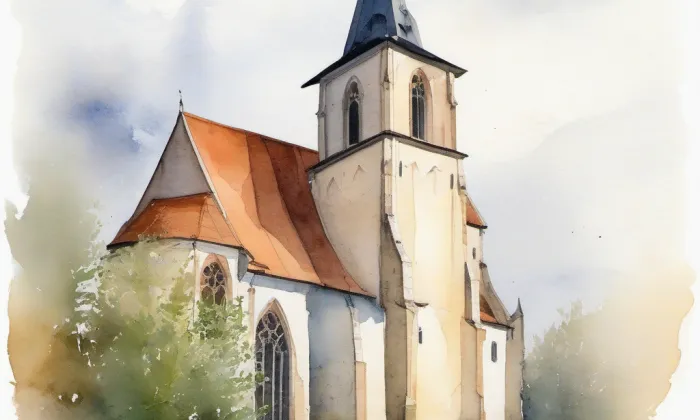 kostel svatého Martina (Dolní Benešov) – akvarel