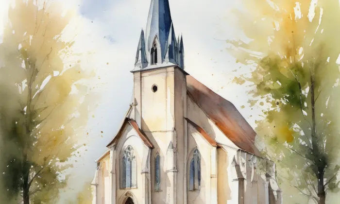 kostel svatého Martina (Dolní Loučky) – akvarel