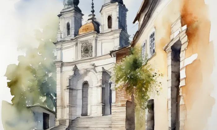 Kostel svatého Martina (Tlumačov) – akvarel