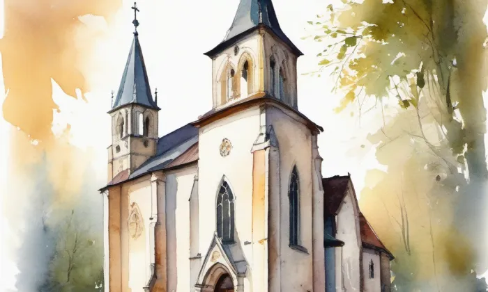 kostel svatého Matouše (Fryšava pod Žákovou horou) – akvarel