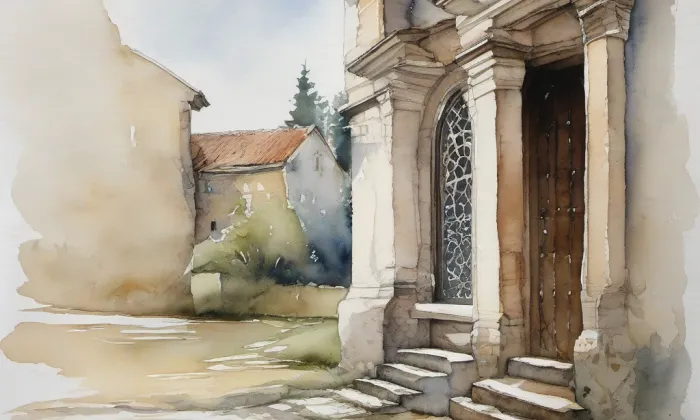 Kostel svatého Matouše (Hať) – akvarel