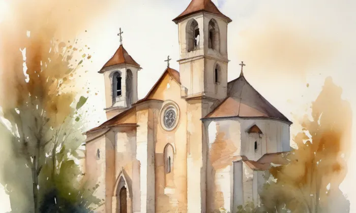 Kostel svatého Michaela archanděla (Praha-Podolí) – akvarel