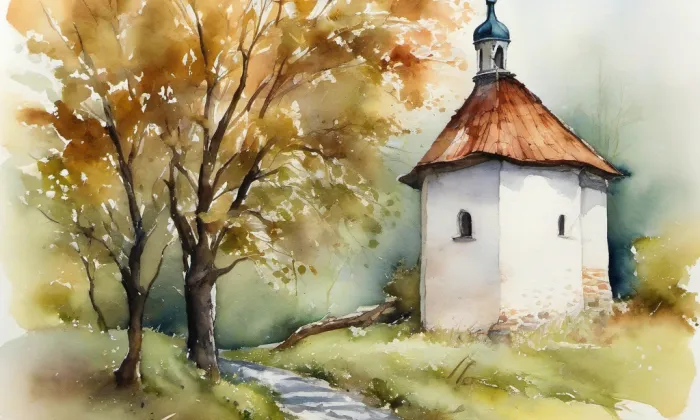 Kostel svatého Mikuláše (Měcholupy) – akvarel