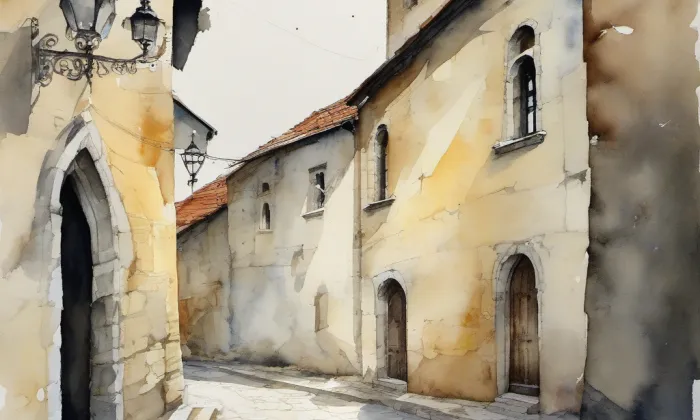 Kostel svatého Mikuláše (Police) – akvarel
