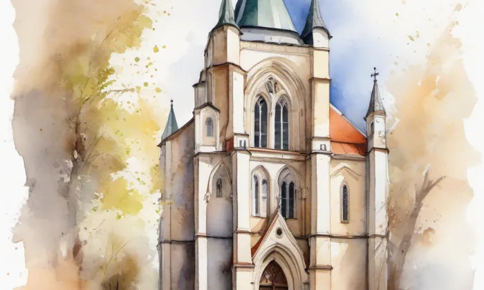 Kostel svatého Mikuláše ve Znojmě – akvarel
