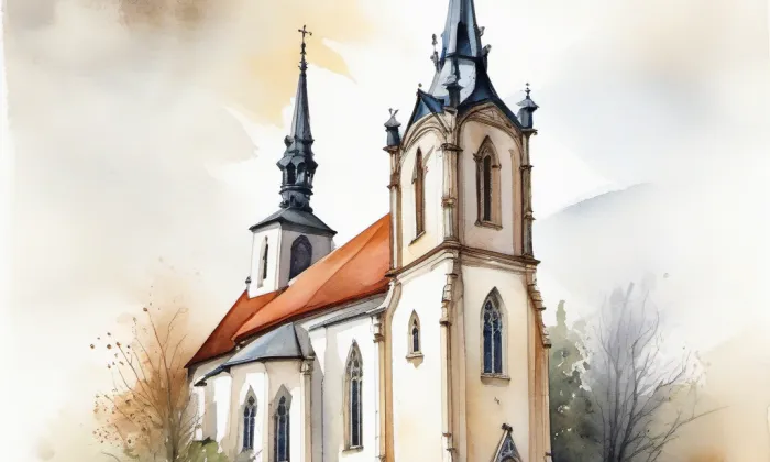kostel svatého Ondřeje (Heřmanovice) – akvarel