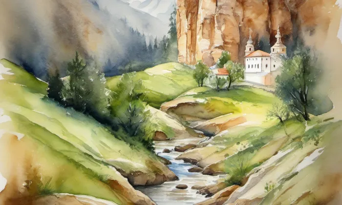 Kostel svatého Petra a Pavla (Albrechtice) – akvarel