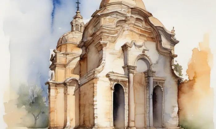 kostel svatého Petra a Pavla (Biskupice) – akvarel
