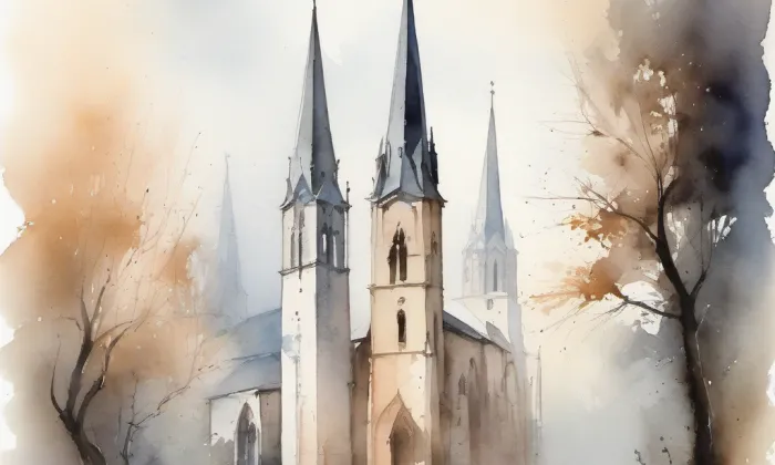 Kostel svatého Petra a Pavla (Podbřežice) – akvarel