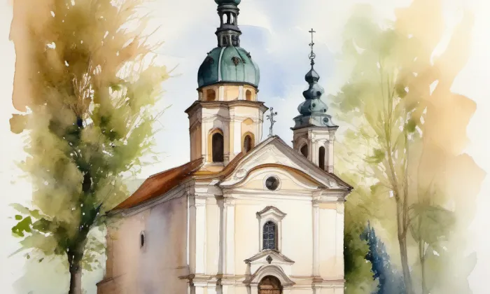 kostel svatého Prokopa (Čehovice) – akvarel