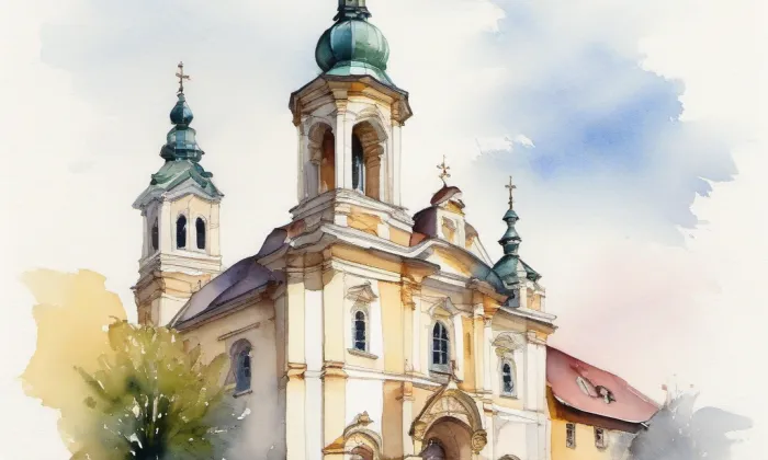 kostel svatého Václava (Branišov) – akvarel