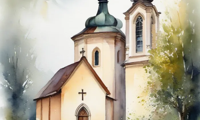 kostel svatého Václava (Moravany) – akvarel