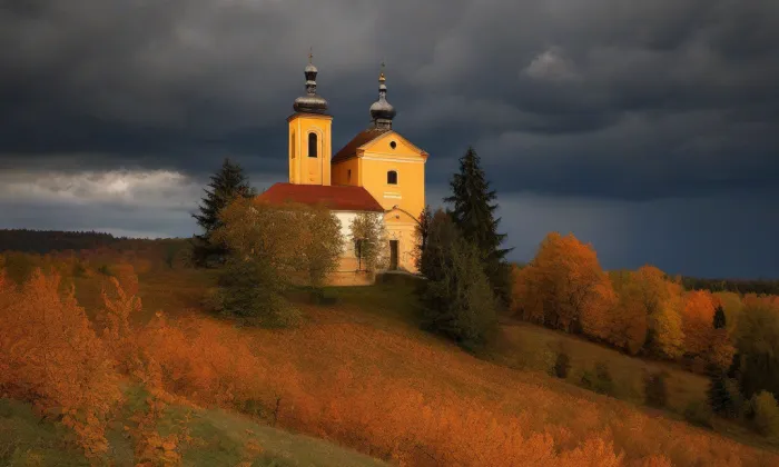 Kostel svatého Václava (Nahořečice) – autumn