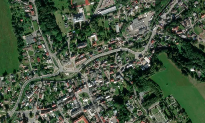 kostel svatého Vavřince (Chrastava I) – letecký pohled