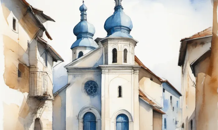 kostel svatého Vavřince (Chrastava I) – akvarel