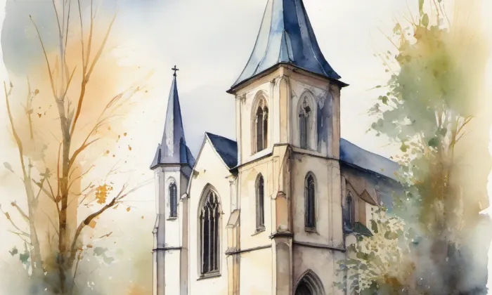 kostel svatého Vavřince (Kostelec) – akvarel