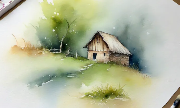 Kostel svatého Vavřince (Krásensko) – akvarel