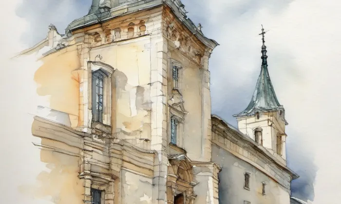 kostel svatého Vavřince (Nezabudice) – akvarel