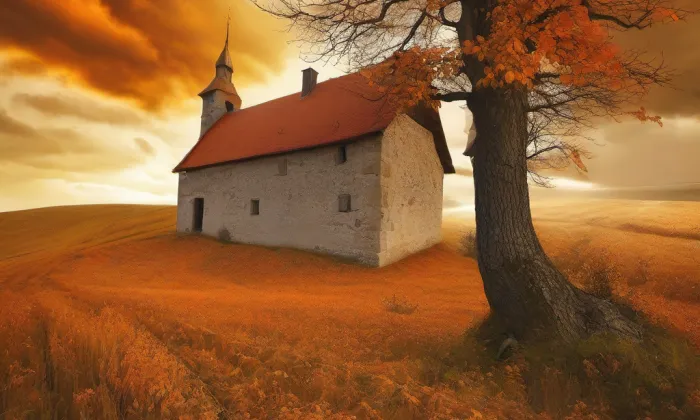 Kostel svatého Vavřince (Okounov) – autumn