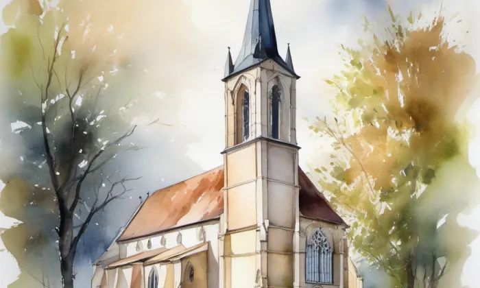 kostel svatého Vavřince (Rynárec) – akvarel