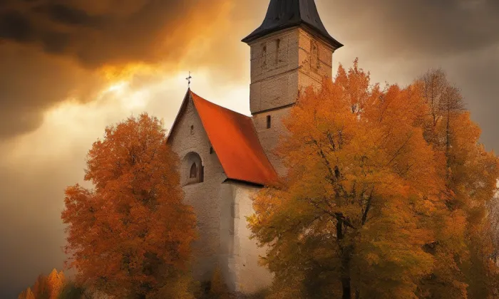 Kostel svatého Vavřince (Veliká Ves) – autumn