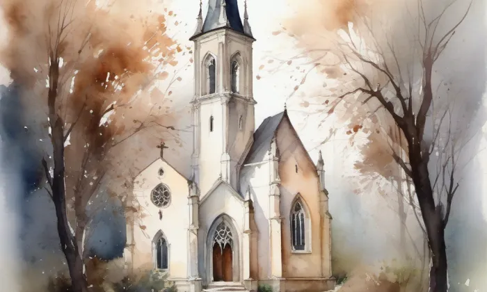 Kostel Zvěstování Panny Marie v Chebu – akvarel