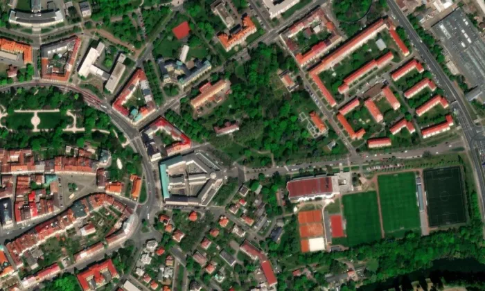 Kubištovy sady – letecký pohled