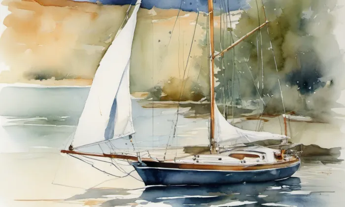 Loděnice Českého Yacht Klubu – akvarel