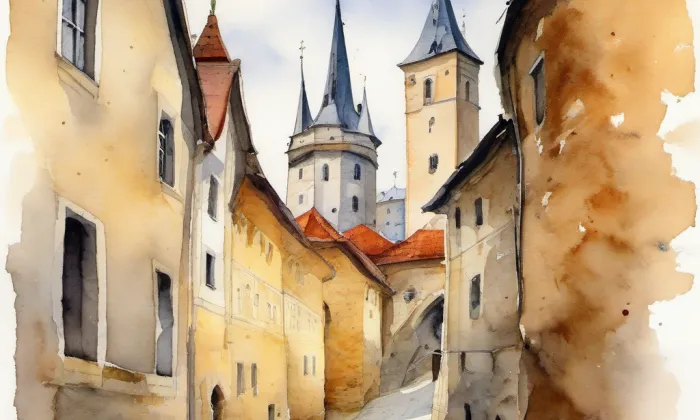 Na baště sv. Ludmily – akvarel