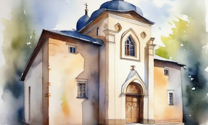 Nová synagoga v Milevsku – akvarel