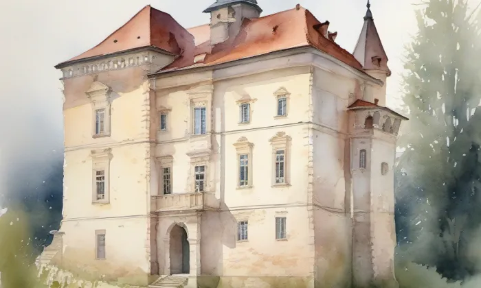 Nový zámek Jevišovice – akvarel